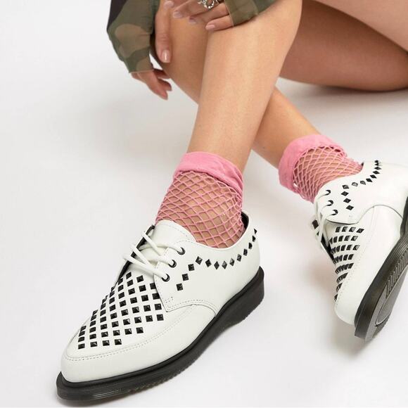 Dr. Martens Shoes - Dr. Martens Willis Stud Creeper White Smooth Leather Loafers